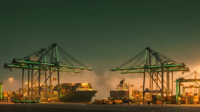 Werkende haven met kadekranen en een schip